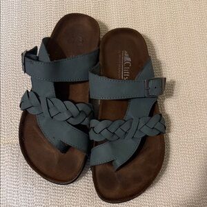 Cliffs by WHITE MOUNTAIN Teal Braided Strap Sandals
